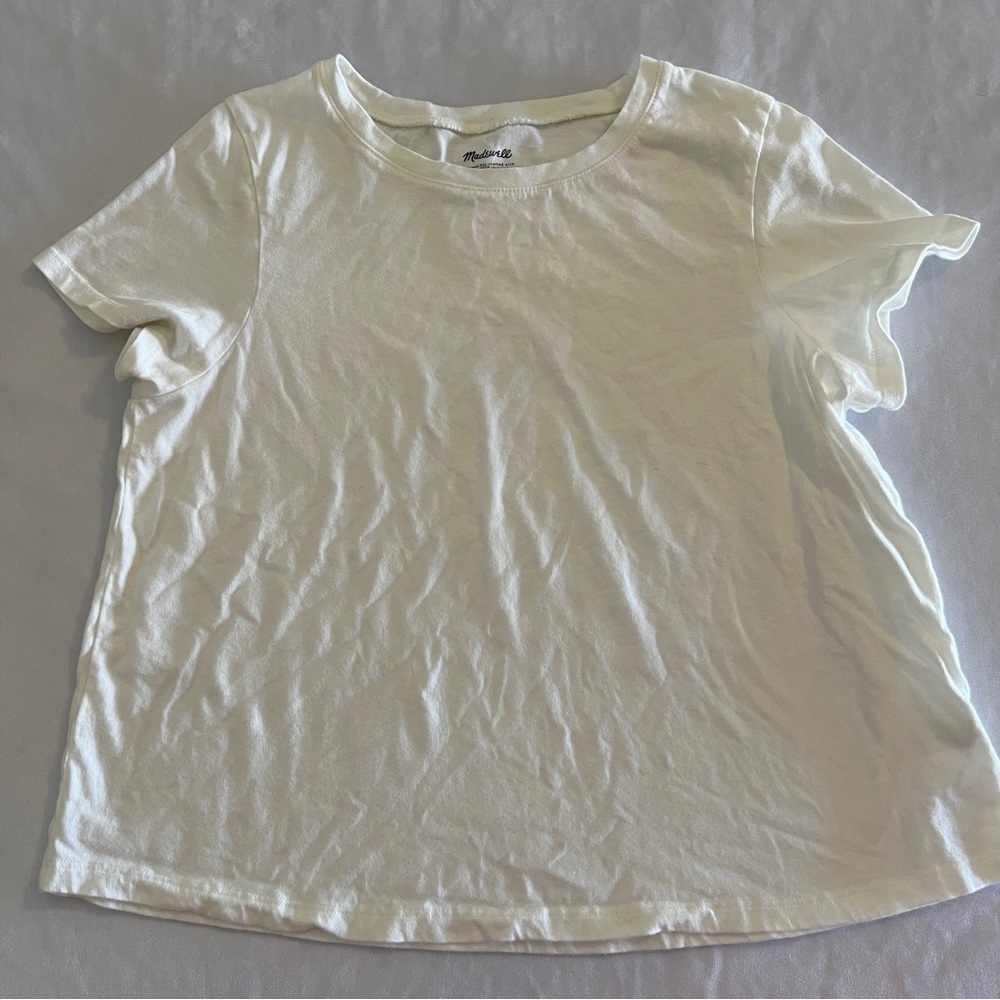 S Madewell White Ivory Basic Short Sleeve Top Women Misses Casual Clothes Small